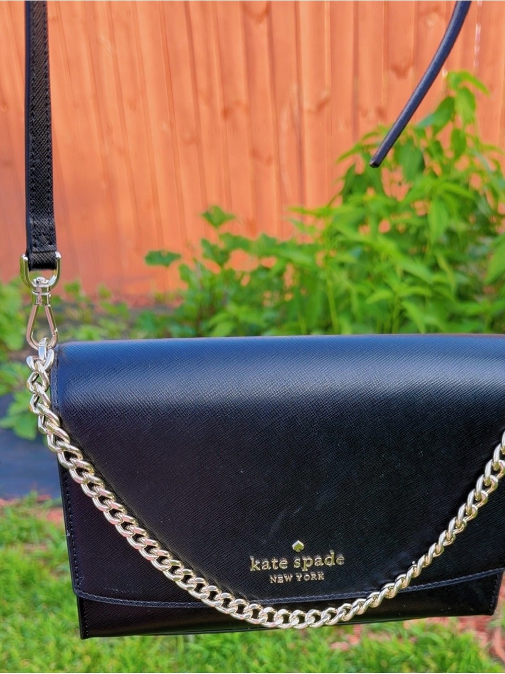 Kate Spade New York Black Saffiano Leather Crossbody Bag Gold Chain